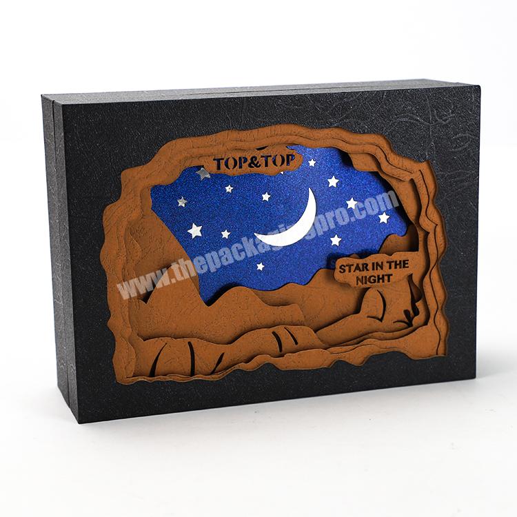 Custom Design Black Creative Gift Cardboard Box Luxury 3D Laser Cut Paper Box for Perfume