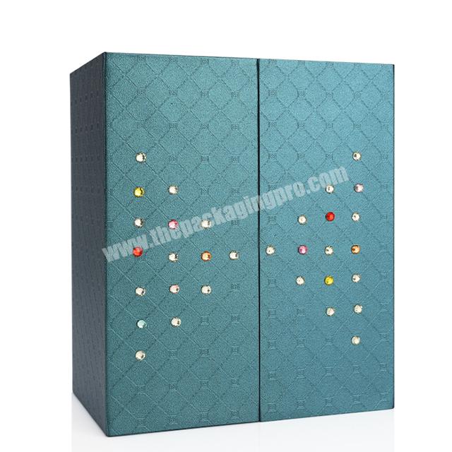 Custom Double Open door Rigid Paper Boxes Cardboard Luxury Perfume bottle packaging Box with Diamonds Decorate