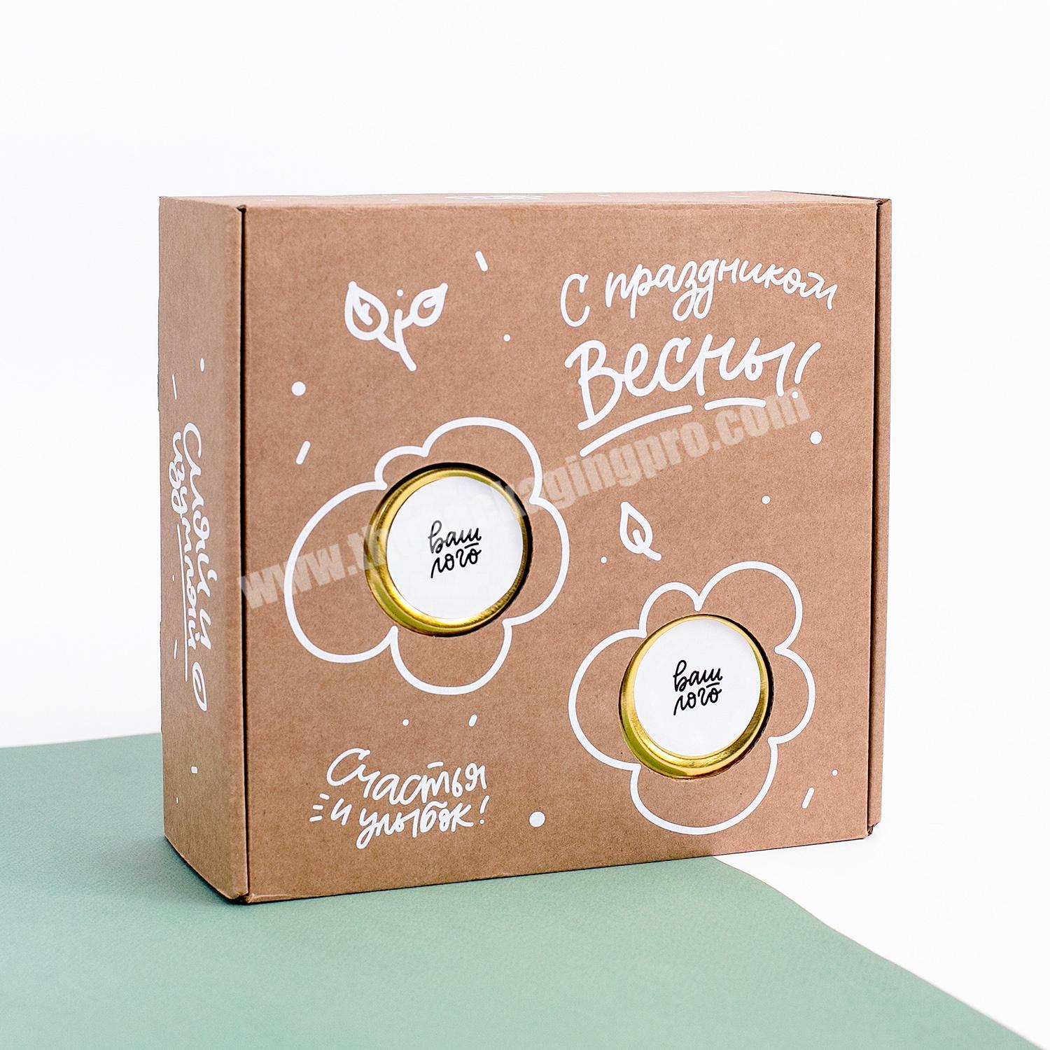 Custom Eco Paper Packaging Kraft Mailer Packing 3 Bottles Honey Jar Carrier Box With Corrugated Insert