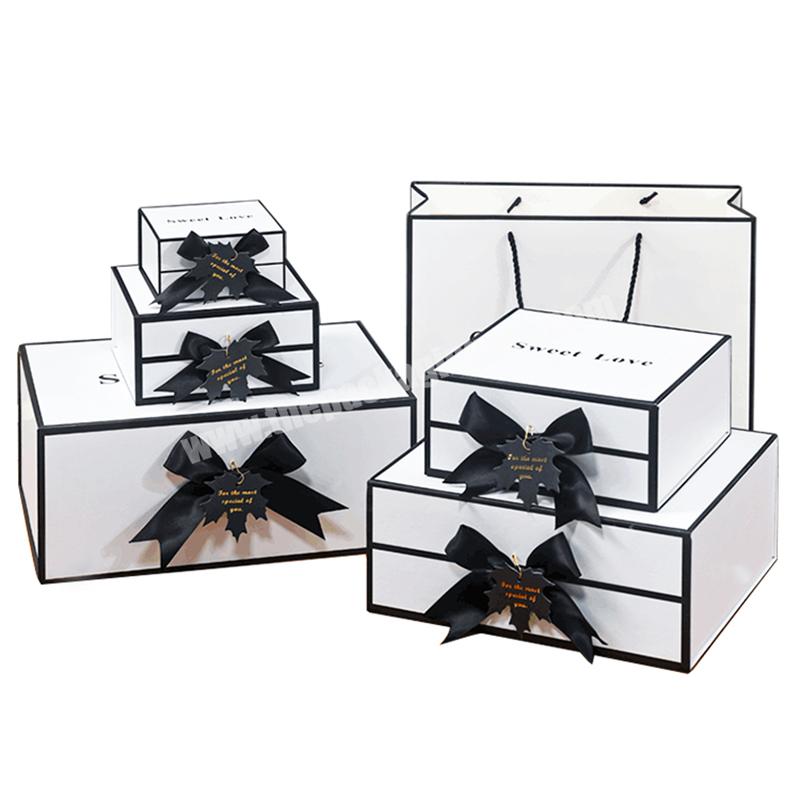 Custom Emblem Level Luxury White Cardboard Paper Magnetic Large Size Gift Folding Box For Ribbon Dresses