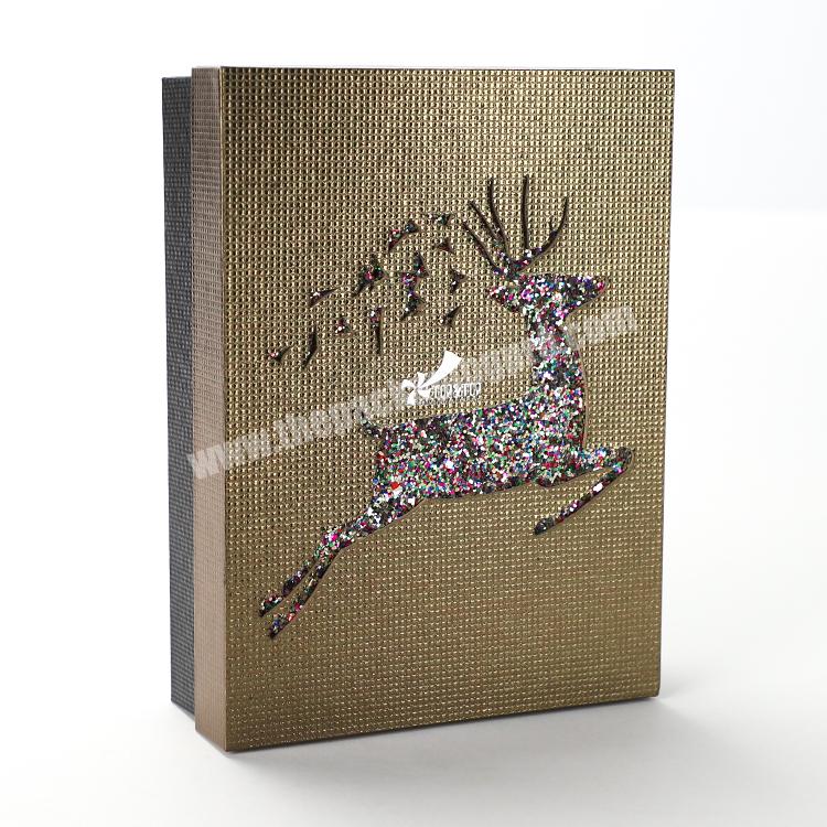Custom Glitter Christmas Deer Rigid Paper Gift Packaging Cardboard Empty Box