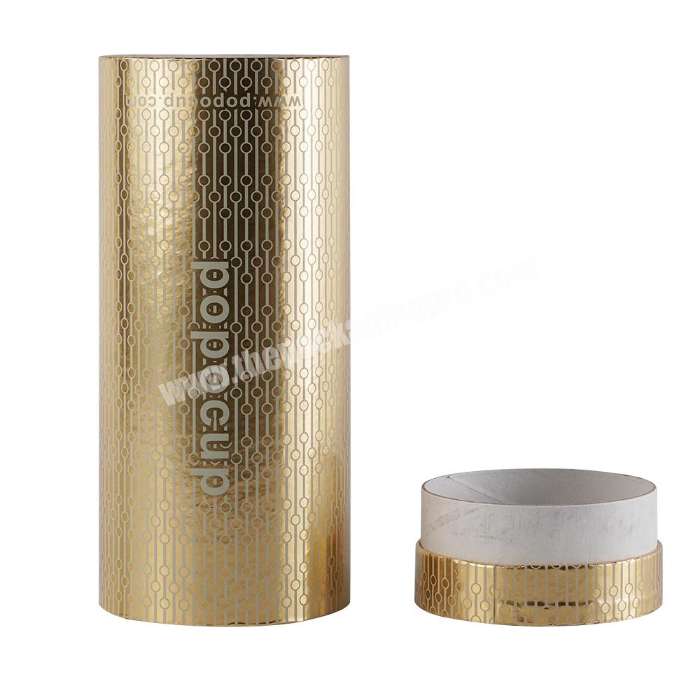 Custom Golden Round Tube Packaging Cardboard Cylinder Shipping Paper Box for Water Bottle