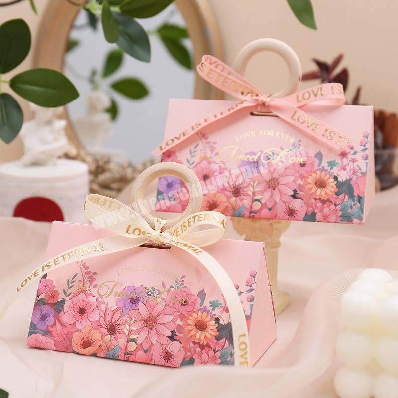 5PCS Handheld Gift Box Mother's Day Rose Red Beige Ribbon Wooden Ring  Handle Triangle Little Box Candy Cake Pearl Small Gift Box - AliExpress