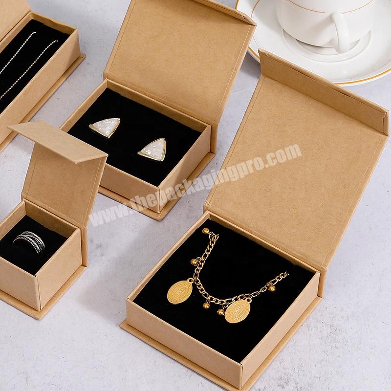 Custom Logo Brown Flap Open Magnetic Jewelry Gift Box Kraft Cardboard Jewelry Box With Lids