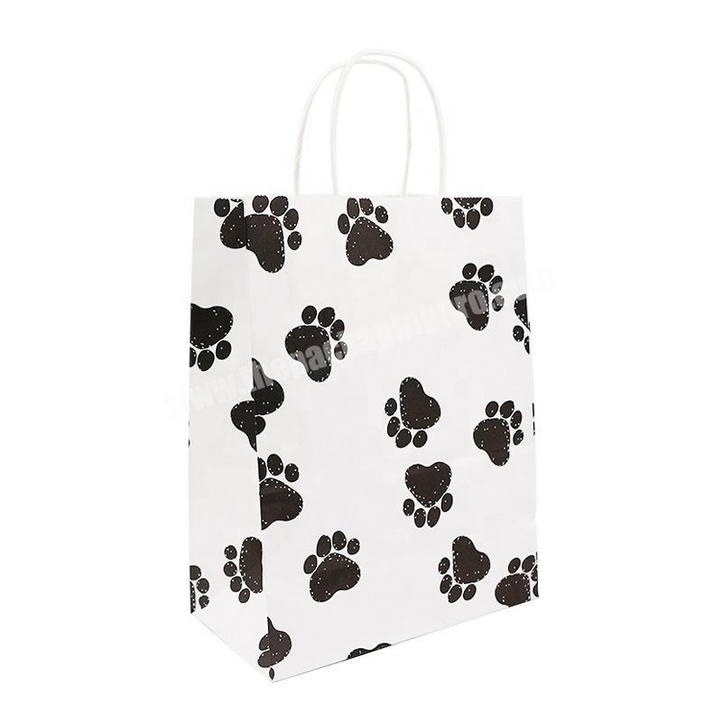 Custom Logo Paw Print Eco Friendly Kraft Paper Carry Shopping Bags With Handle