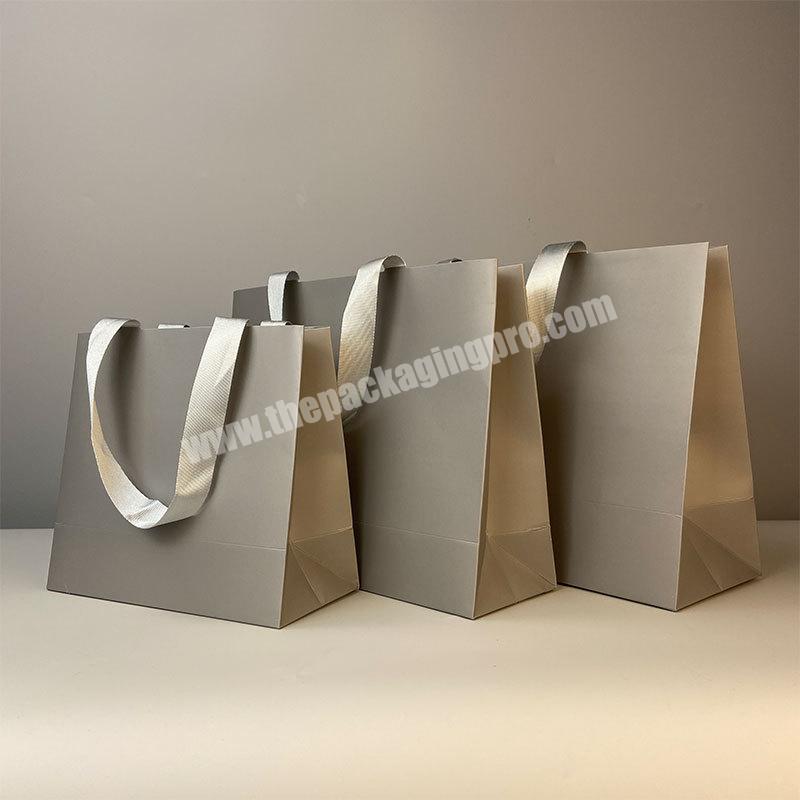 Custom Logo Printed Paper Shopping Gift Grey Bags With Handles