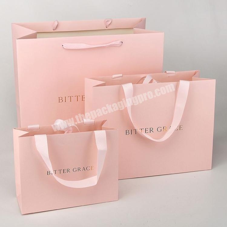 Custom Logo Printed Pink Luxury Euro Tote Paper Gift Bag Boutique Packaging Shopping Bag for Cosmetics