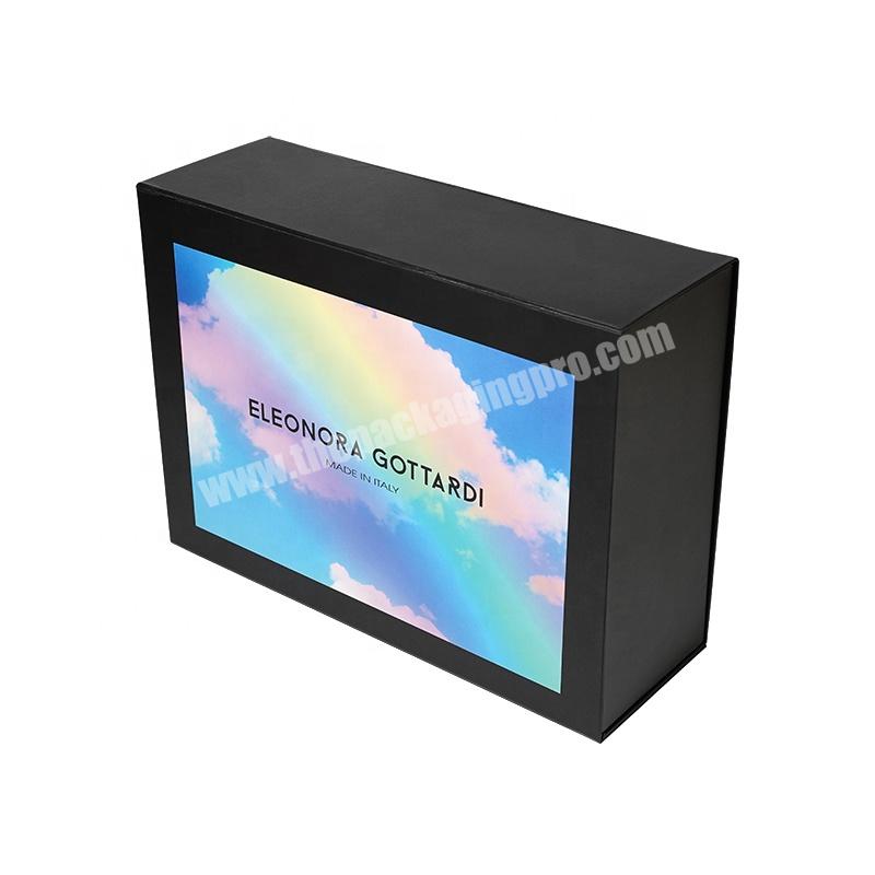 Custom Logo Size Color Print Folding Paper Box Eco Friendly Black Packaging Paper Magnetic Closure Flip Beautiful Gift Paper Box
