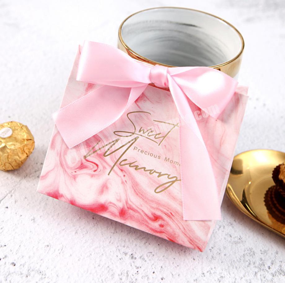 Custom Logo Small Marble Printed Candy Bag Sweet Pink Thank You Paper Bag For Jewelry
