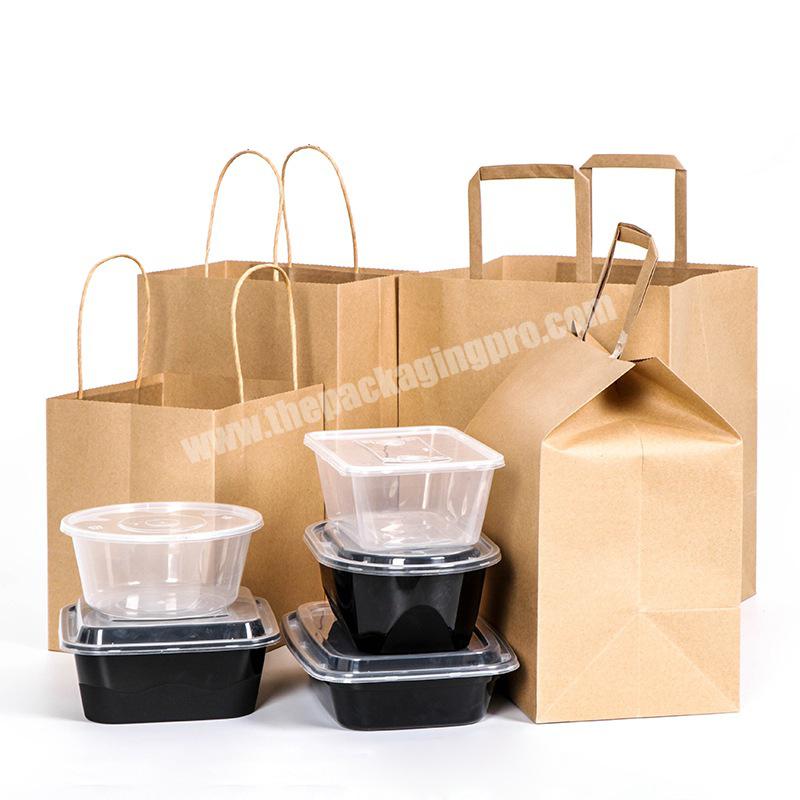 Custom Logo Takeout Brown Paper Fast Food Bags With Twisted Handles
