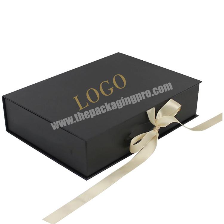 Custom Luxury Black Folding Magnetic Closure Large Size Skin Care Clothes Clothing Packaging Paper Gift Box For Present