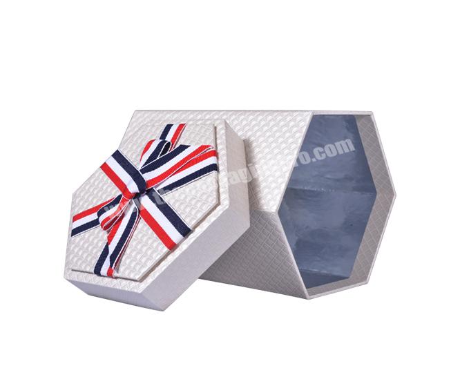 Custom Luxury Elegant Hexagon Cylinder Cardboard Gift Packaging Box with Ribbon Lid