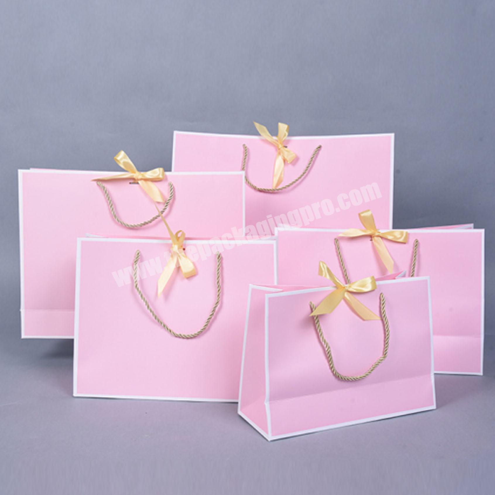 Custom Made Clothes Shopping Pink Paper Party Gift Bags With Gold Ribbon Bow