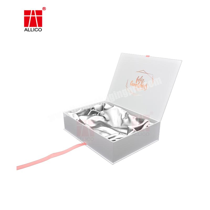 Custom-Made Luxury White Flip Clothing Underwear Carton Folding Magnetic Seal Gift Box With Ribbon