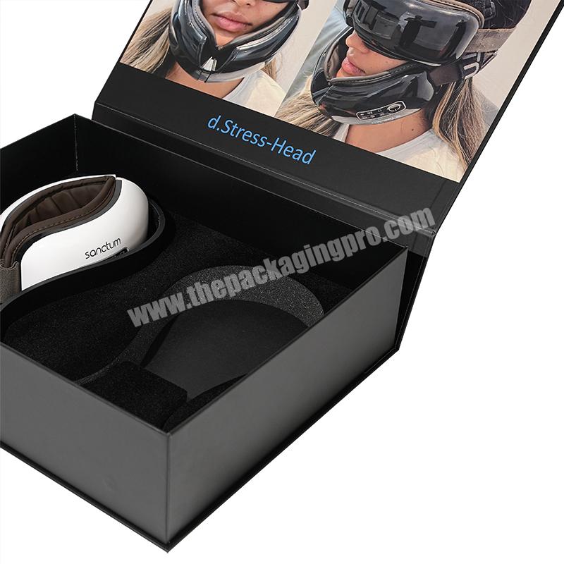 Custom Magnetic Closure Black Book Shape Cardboard  Packaging electronic Box With Foam EVA sponge Insert