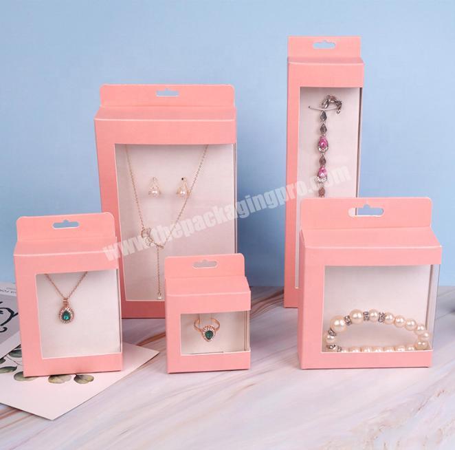 Custom Makeup Jewelry Lash Packaging Folding Earring Bracelet Hang Retail Pink Paper Boxes With Clear Window