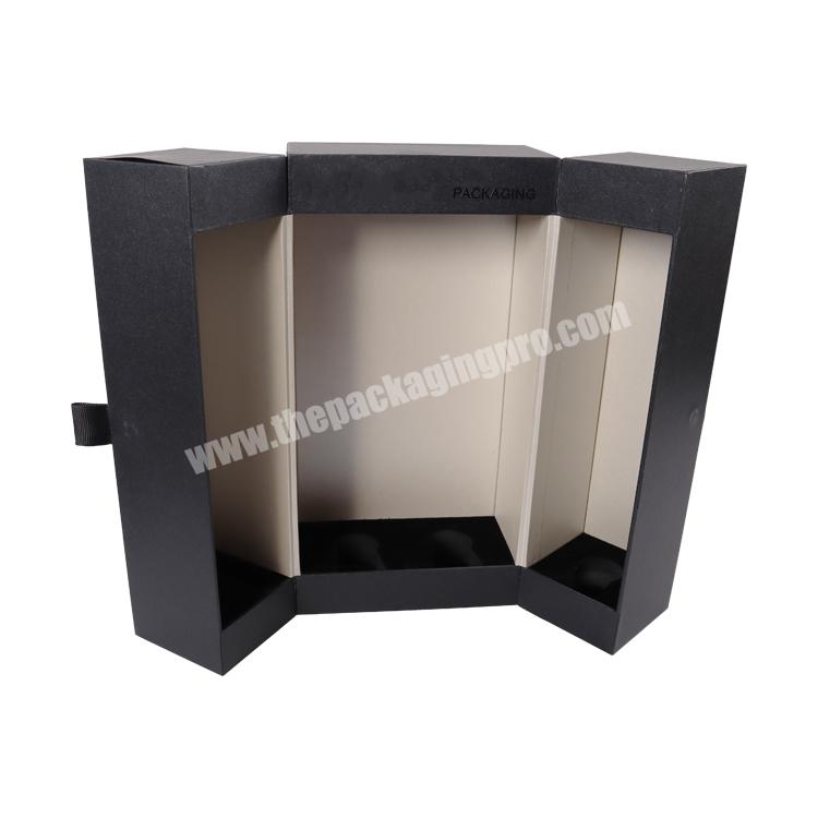 Custom Matt Black Flat Big Size Foldable Tableware Gift Packaging  Cardboard Suitcase Box With Handle