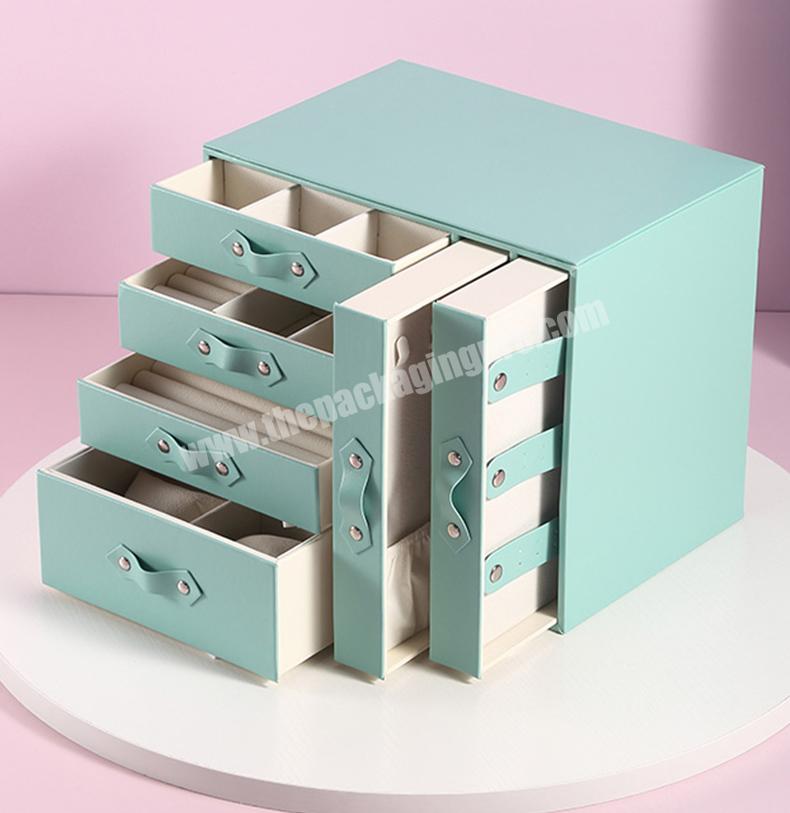 Custom Multi-layer pull-out drawer luxury leather Jewellery organizer packaging desktop storage wedding gift jewelry box