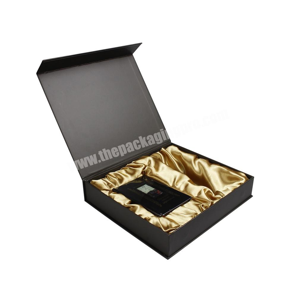 Custom Print Luxury Black Book Shaped Rigid Cardboard Foldable Gift Paper Clamshell Magnetic Gift Box