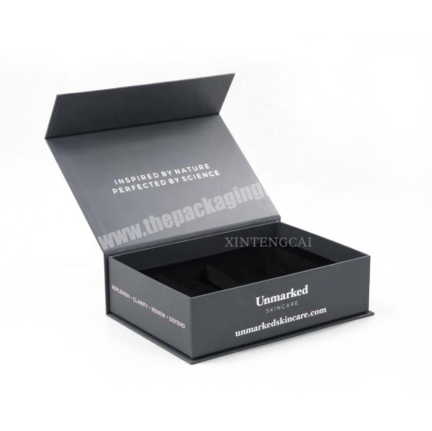 Custom Printed Handmade Luxury Rigid Paper Cardboard Black Matte Magnetic Closure Gift Box for Cosmetic Skincare Packaging