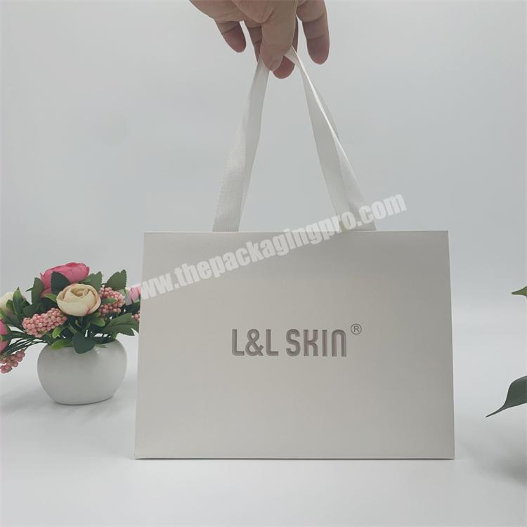 Custom Printing Ribbon Handle Shopping Bag Make Up Cosmetic Gift Clothing Skincare Paper Packaging Bag