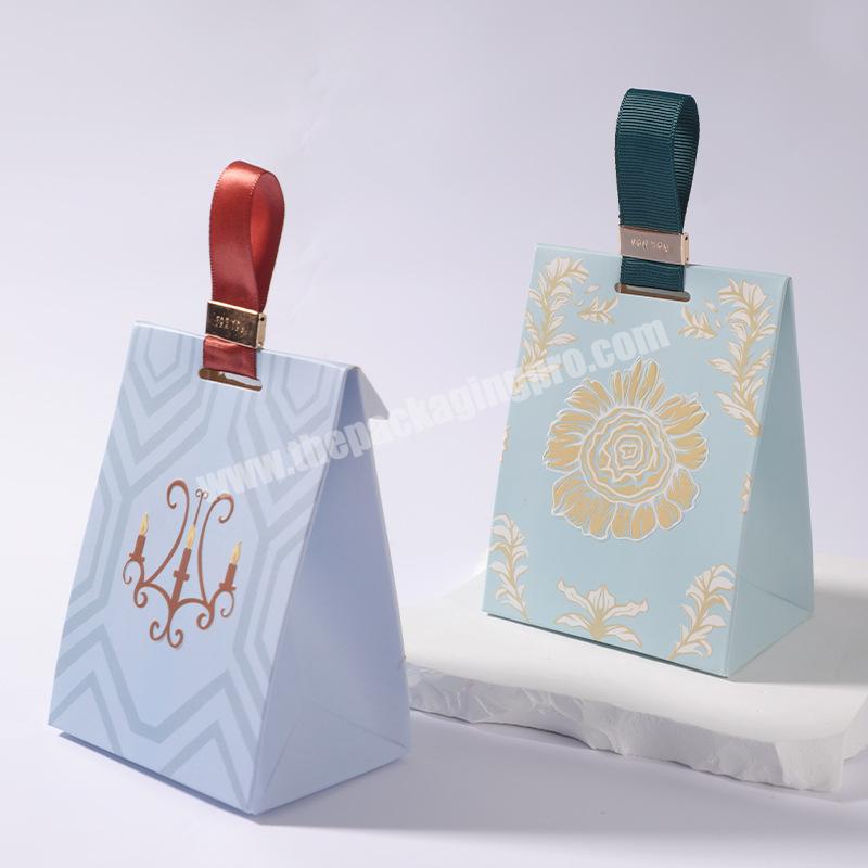 Custom Small Mini Blue Paper Favor Gift Bag With Ribbon Closure