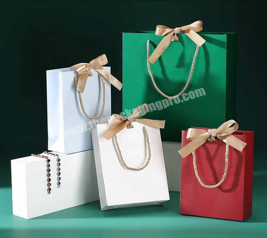 Custom White Mini Paper Shopping Bag With Handle Green Jewelry Gift Bags For Small Business