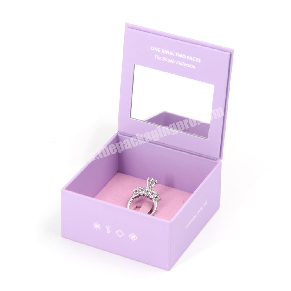Custom design ring jewelry packaging box with logo flip ring gift packaging jewelry box with mirror portable jewelry ring box