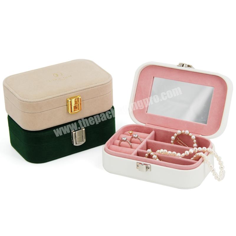 Custom design travel jewelry box with mirror wedding gift packaging ring jewelry box custom earring storage mini jewelry boxes