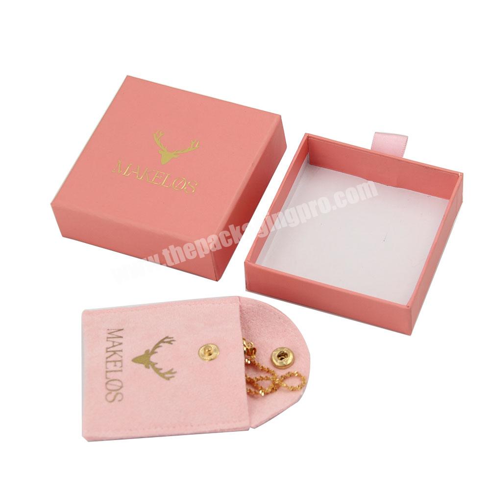 Custom drawer sliding jewelry packaging box pink bridesmaid gift packaging box  paper jewelry ring gift box with flannel bag