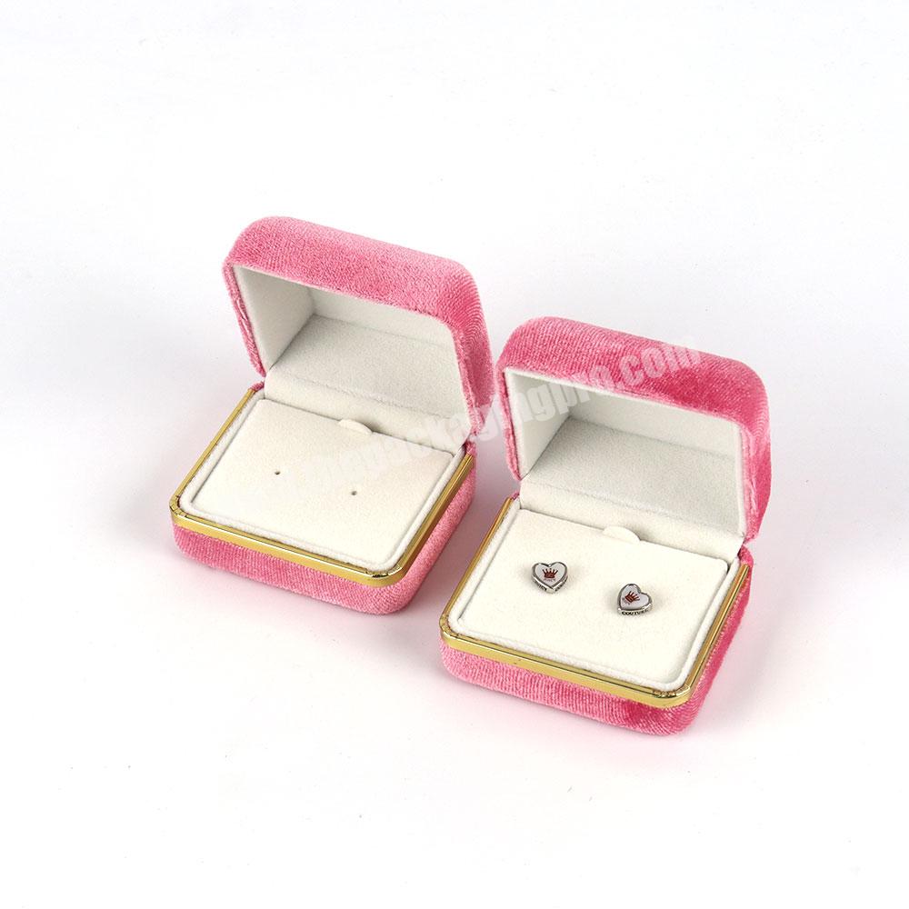 Custom exquisite ring earring jewelry gift storage box unique pink velvet portable gift jewellery packaging case box