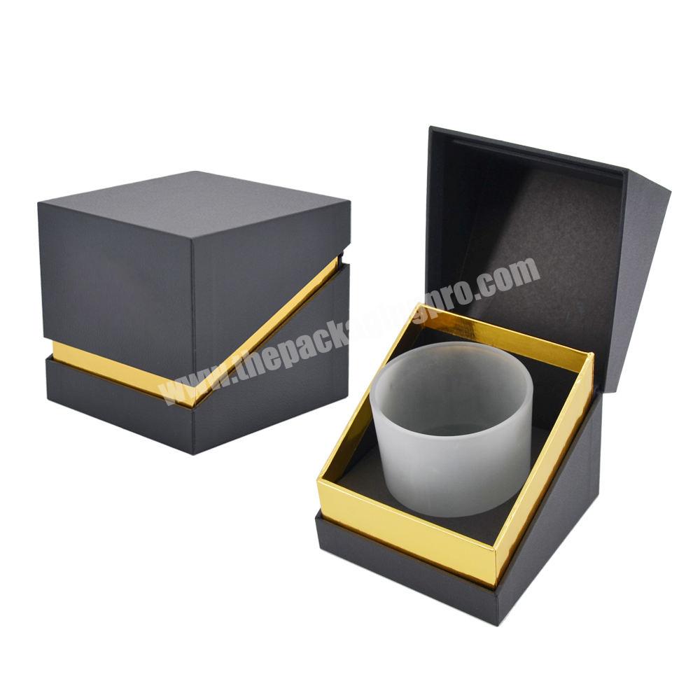 Custom gold foil logo black paper candle box packaging jar set gift shipping candle box with inserts luxury candle box