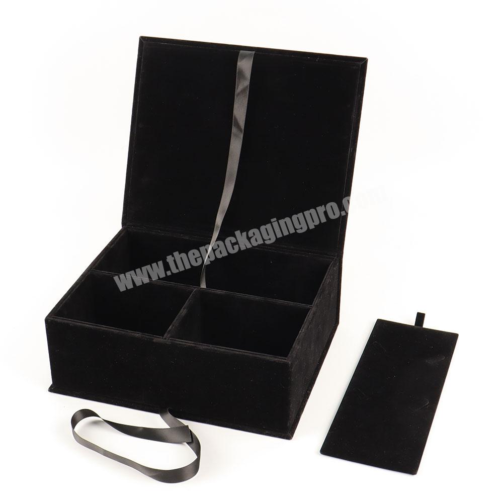 Custom jewelry gift packaging box elegant luxurious women set mens jewelry box black velvet jewelry packaging box