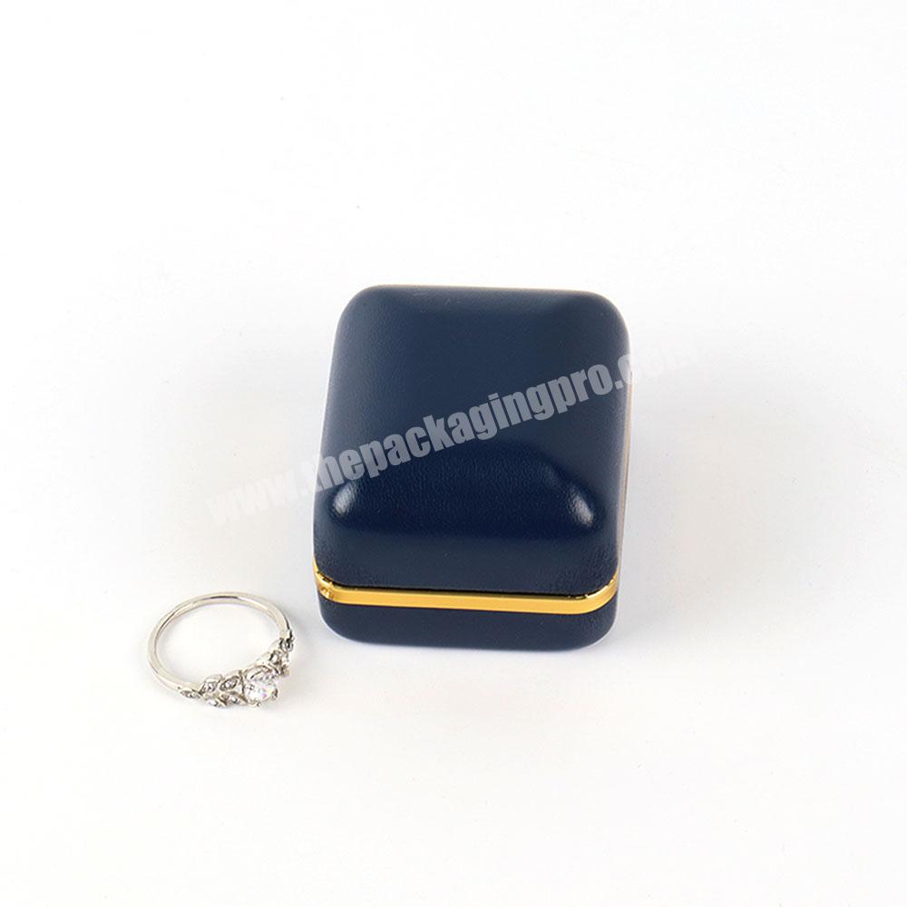 Custom jewelry ring leather box with logo wedding use jewelry ring box blue pu leather jewelry packaging gift box