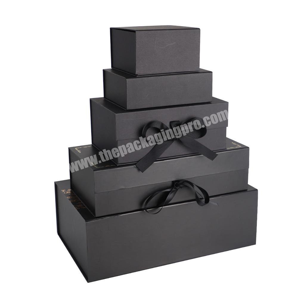 Custom large gift tea black color rigid flat packaging box magnetic closure magnetische verpackung folding gift box