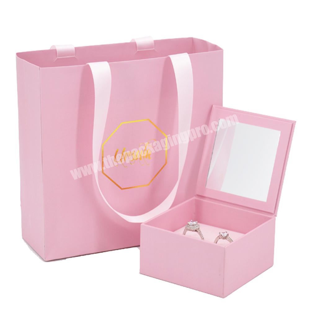 Custom logo carton jewelry box with ribbon magnetic jewelry necklace bracelet ring packaging boxes luxury jewelry packaging box