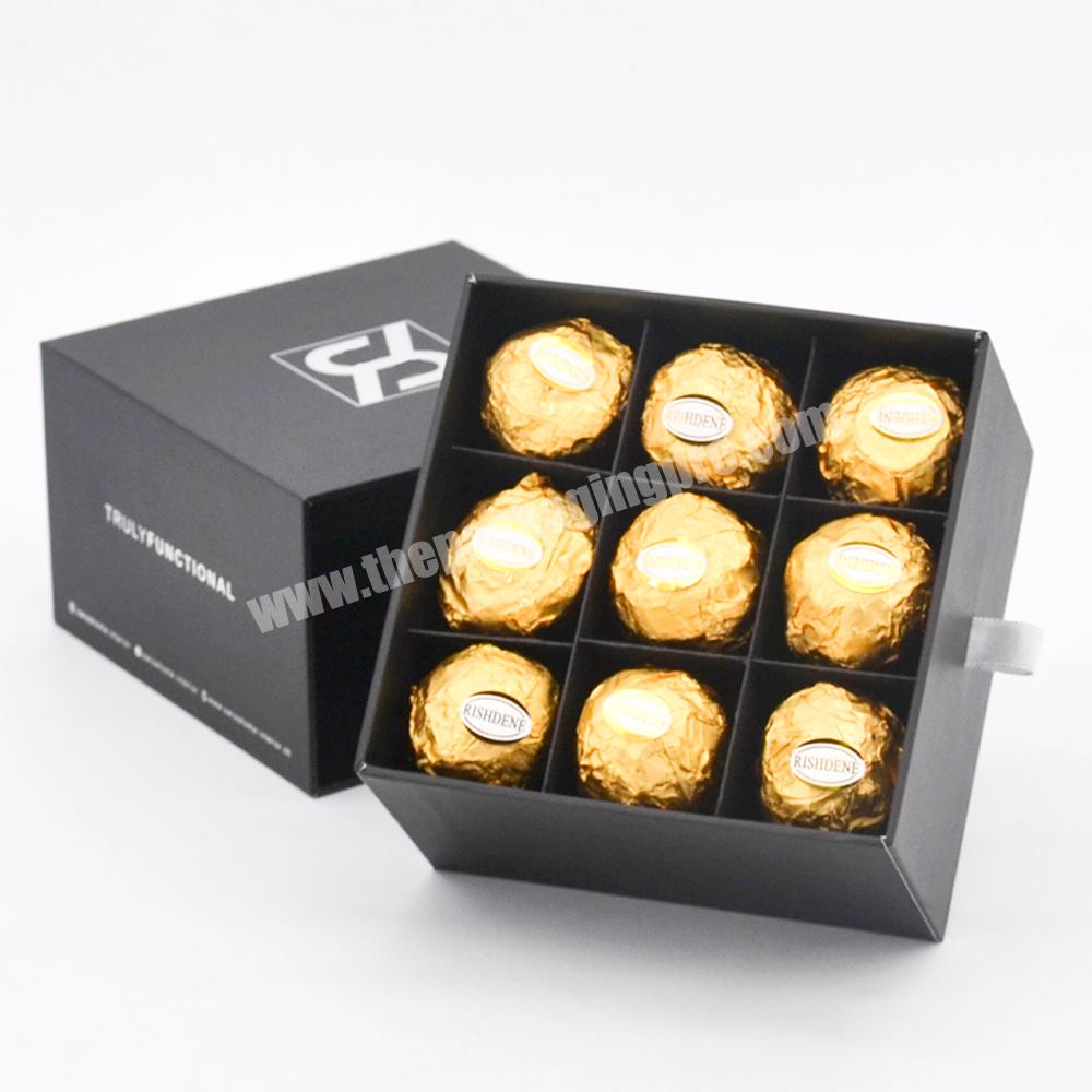Custom logo food gift packaging candy chocolate chip cookie gift box black small gift box with clapboard drawer chocolate box