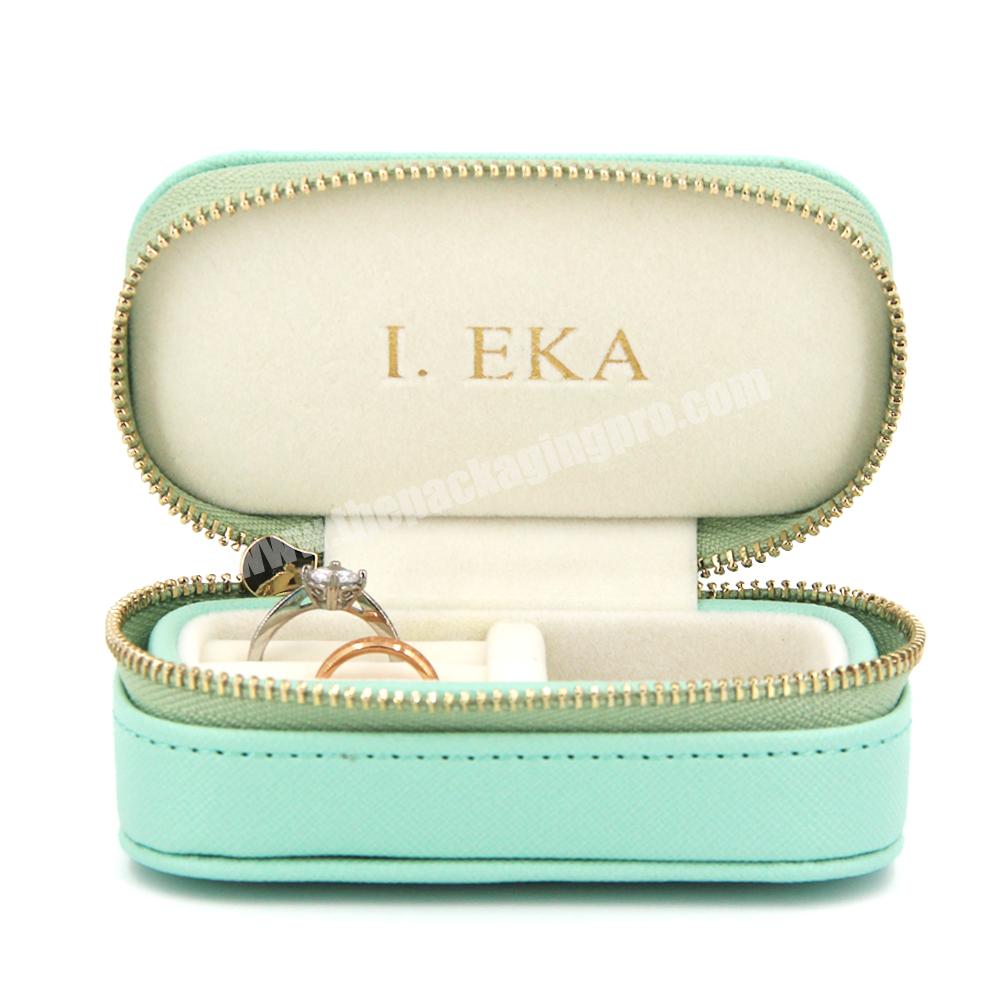 Custom logo leather velvet jewelry box zipper travel suede ring packaging necklace jewelry box luxury mini travel jewelry boxes