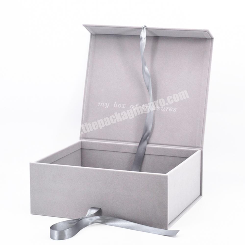 Custom logo magnetic gift box ribbon bridesmaid paper folding wedding gift box packaging luxury silver folding magnetic gift box