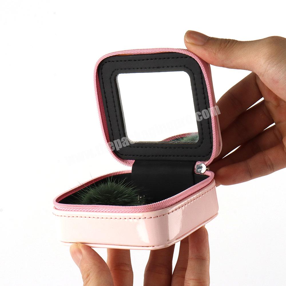 Custom logo multifunctional storage jewelry box ornate decorative pink small jewelry box leather gift box with zipper