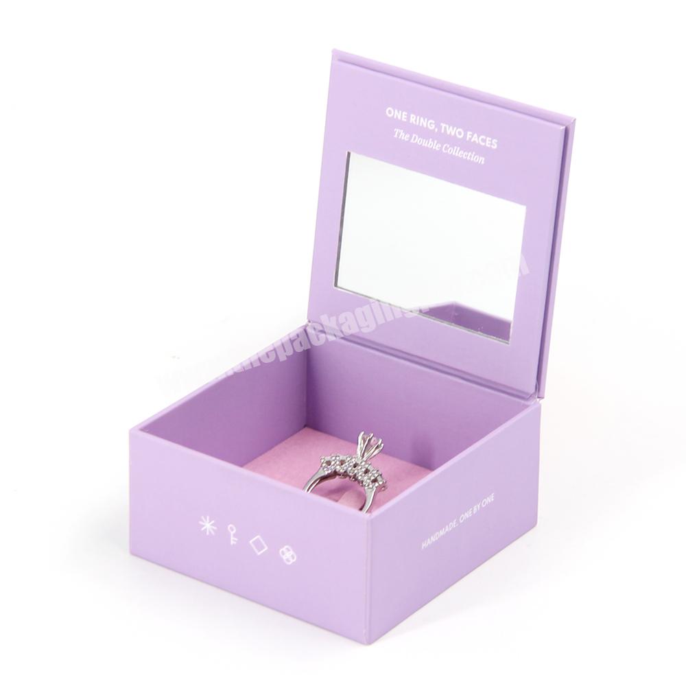 Custom logo printed jewelry set box packaging ring gift luxury travel ring jewelry set box with mirror mini travel jewelry box