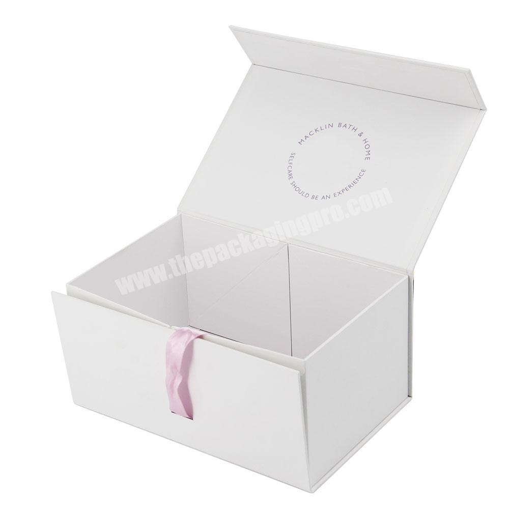 Custom logo printed ribbon gift box ribbons for packaging christmas gift card box luxury recyclable magnetic folding gift box