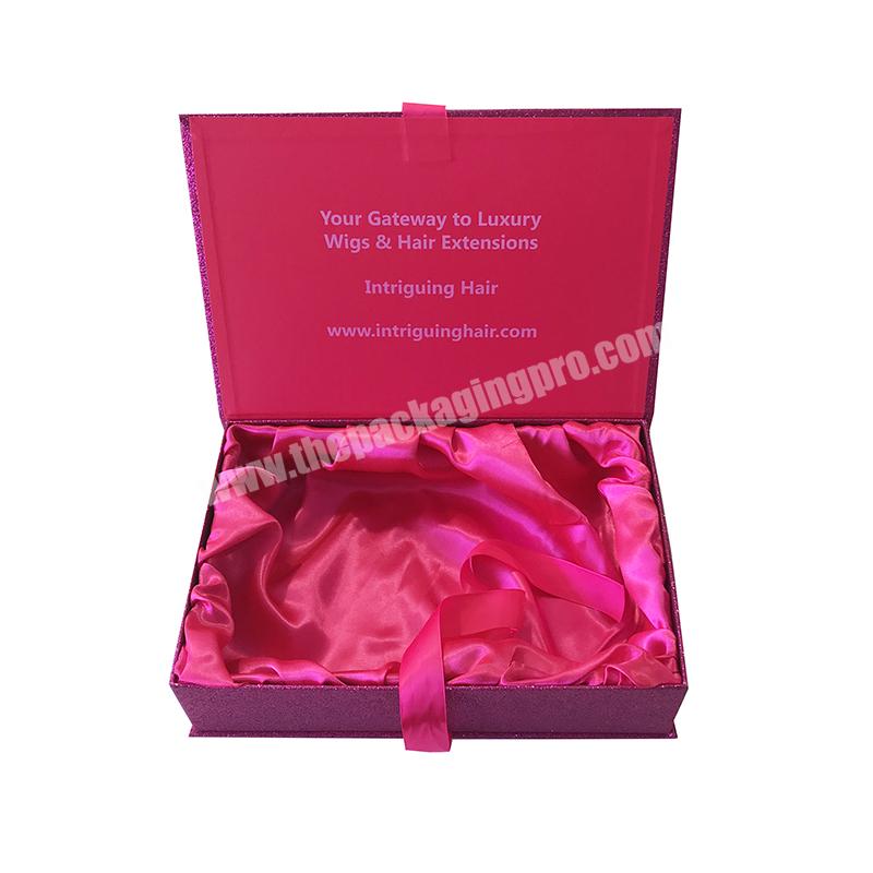 Custom logo printing hair extension wig packaging box with ribbon