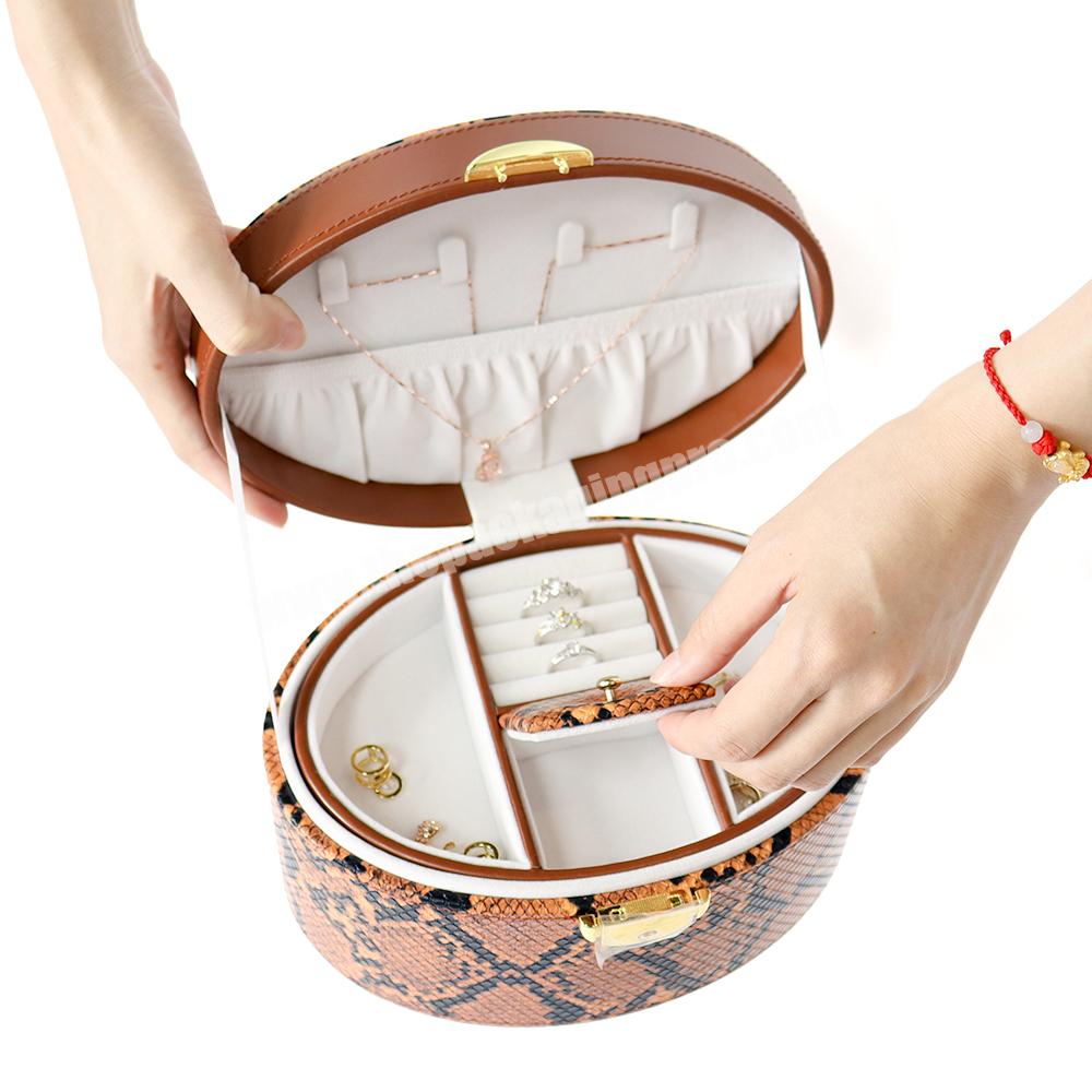 Custom logo travel pu leather jewelry box packaging ring gift jewelry boxes with logo luxury zipper travel western jewelry box