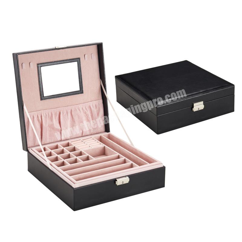 Custom logo two-layer flannelette cajas para joyeria jewelry packaging storage gift box mallette de bijoux leather jewelry box