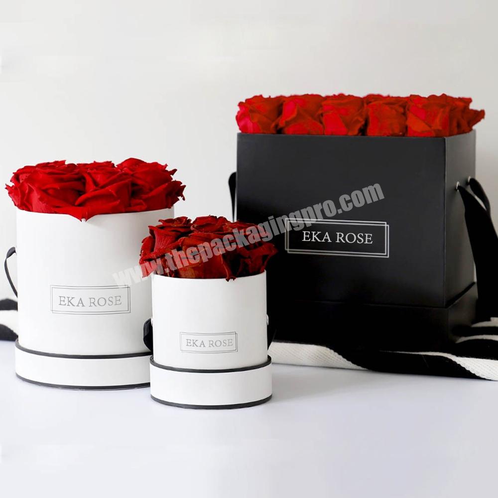 Custom logo white paper round decorative flower soap rose packaging box with handle for flowers packaging box luxury flower box