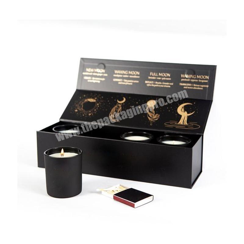 Custom luxury design empty black candle jar packing boxes eco friendly rigid paper candle box packaging