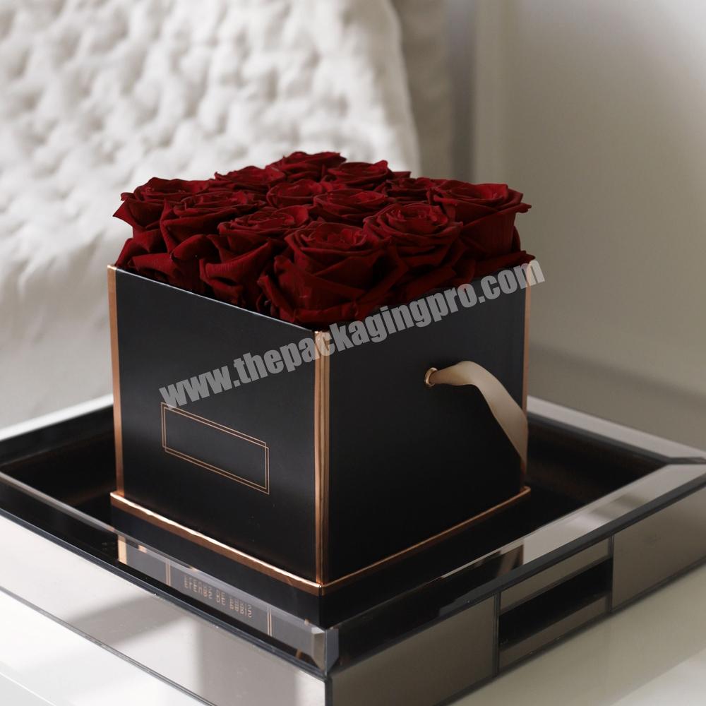 Custom luxury valentine's day flower arrangement box with ribbon handle flower packaging rose boxes packaging square flower box