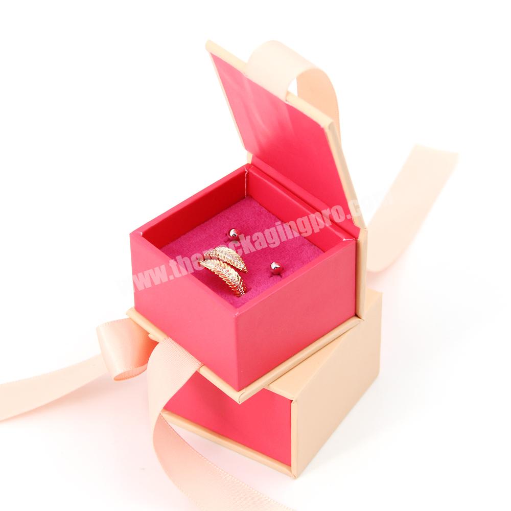 Custom mini flip jewelry gift box packaging ring necklace earring jewelry packaging box with ribbon luxury ring gift jewelry box