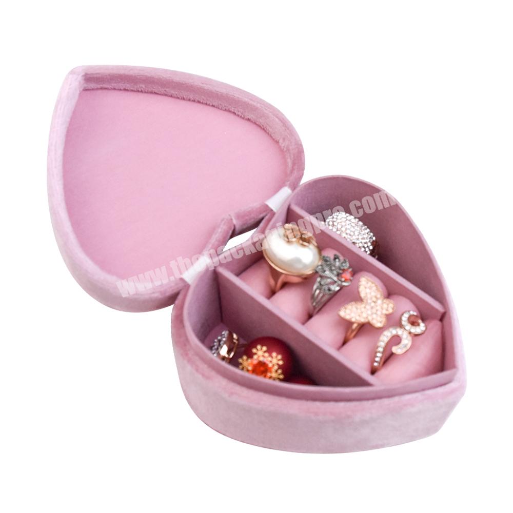 Custom paper boxes for jewelry packaging ring luxury velvet leather heart shaped white and pink jewelry box kids jewelry boxes